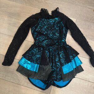 CURTAIN CALL BLUE AND BLACK BIKETARD JAZZ COSTUME DANCE CHILD LARGE